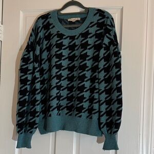 LOFT Teal and Black Houndstooth Sweater, Large